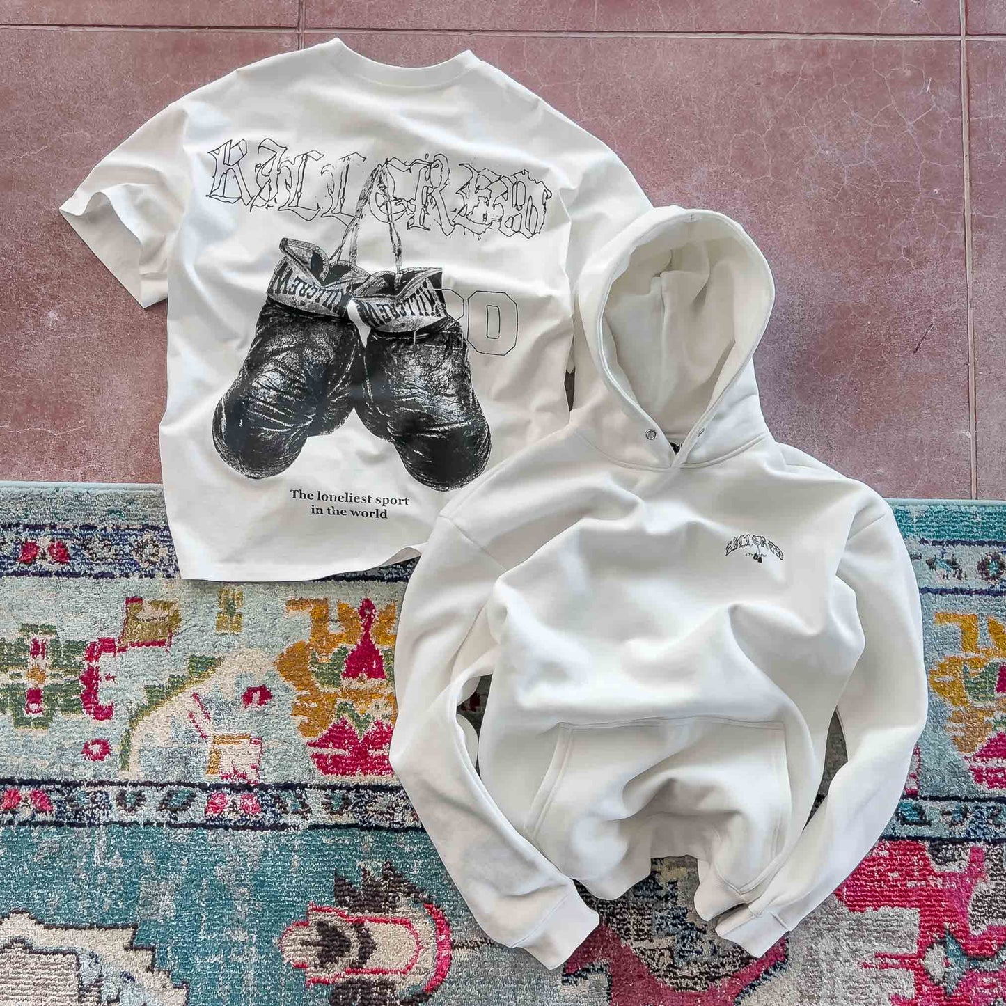 OVERSIZED LUX "VINTAGE BOXING" HOODIE - WHITE