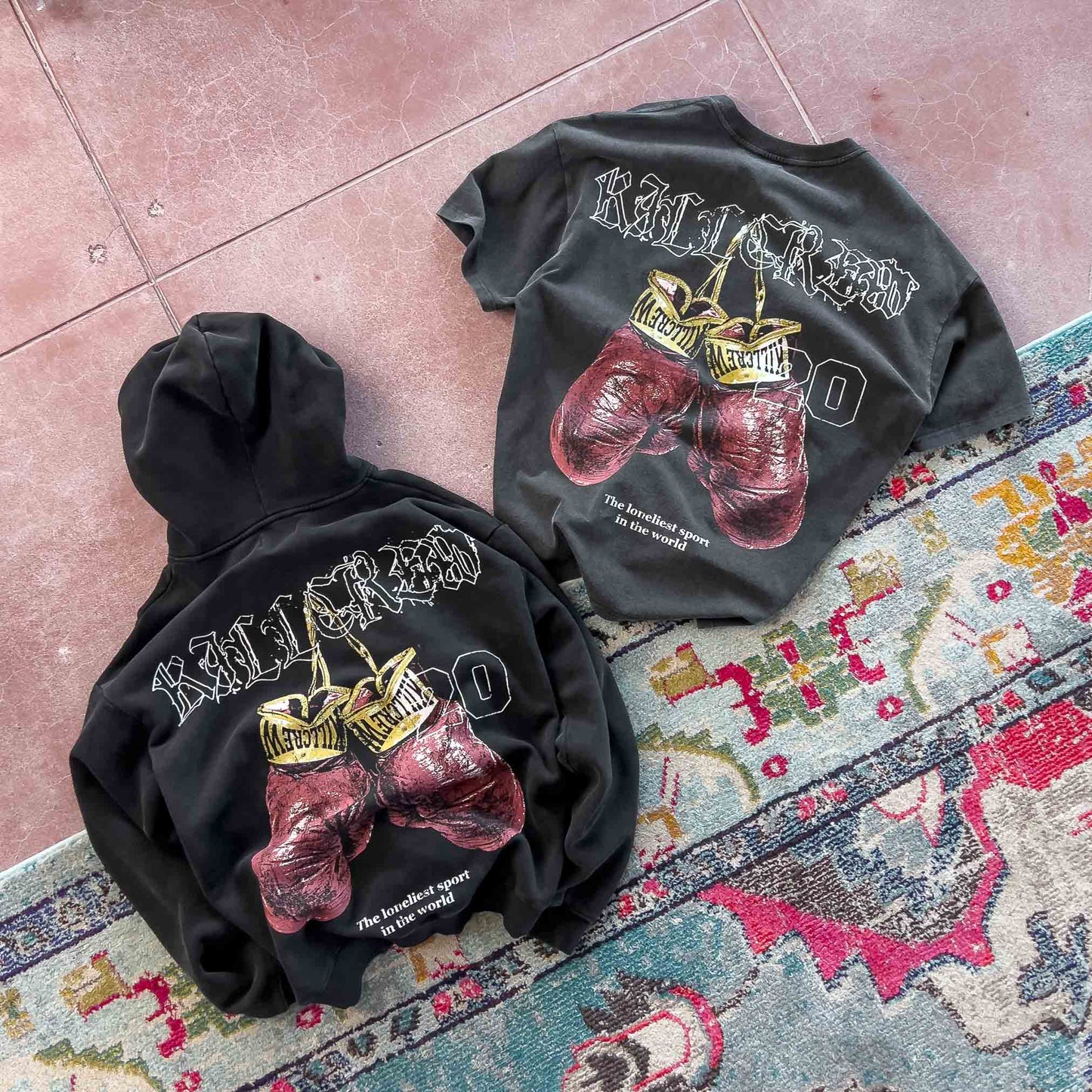 OVERSIZED LUX "VINTAGE BOXING" HOODIE - BLACK