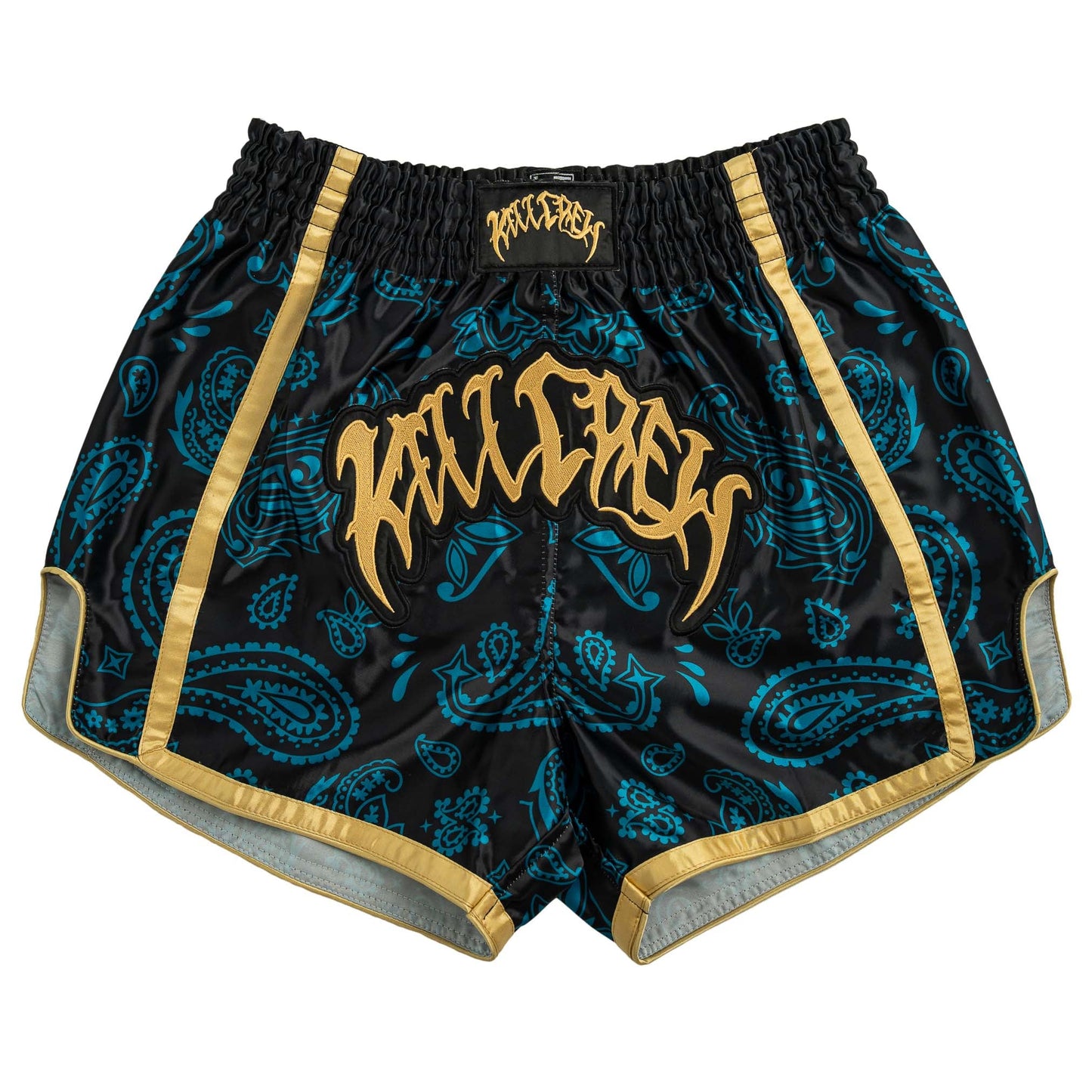 BANDANA FIGHT SHORTS - TEAL / GOLD
