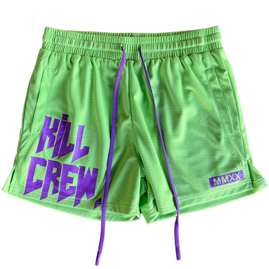MUAY THAI SHORTS (MID THIGH CUT) - GREEN / PURPLE