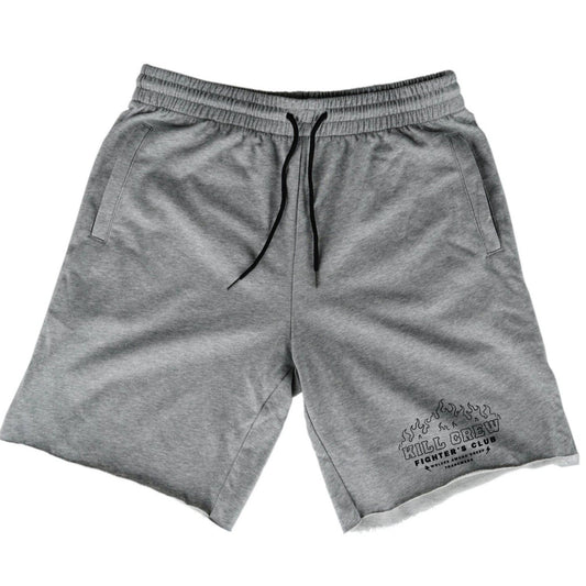 RELAXED CUT FIGHTER'S CLUB FLAME SHORTS - HEATHER GREY