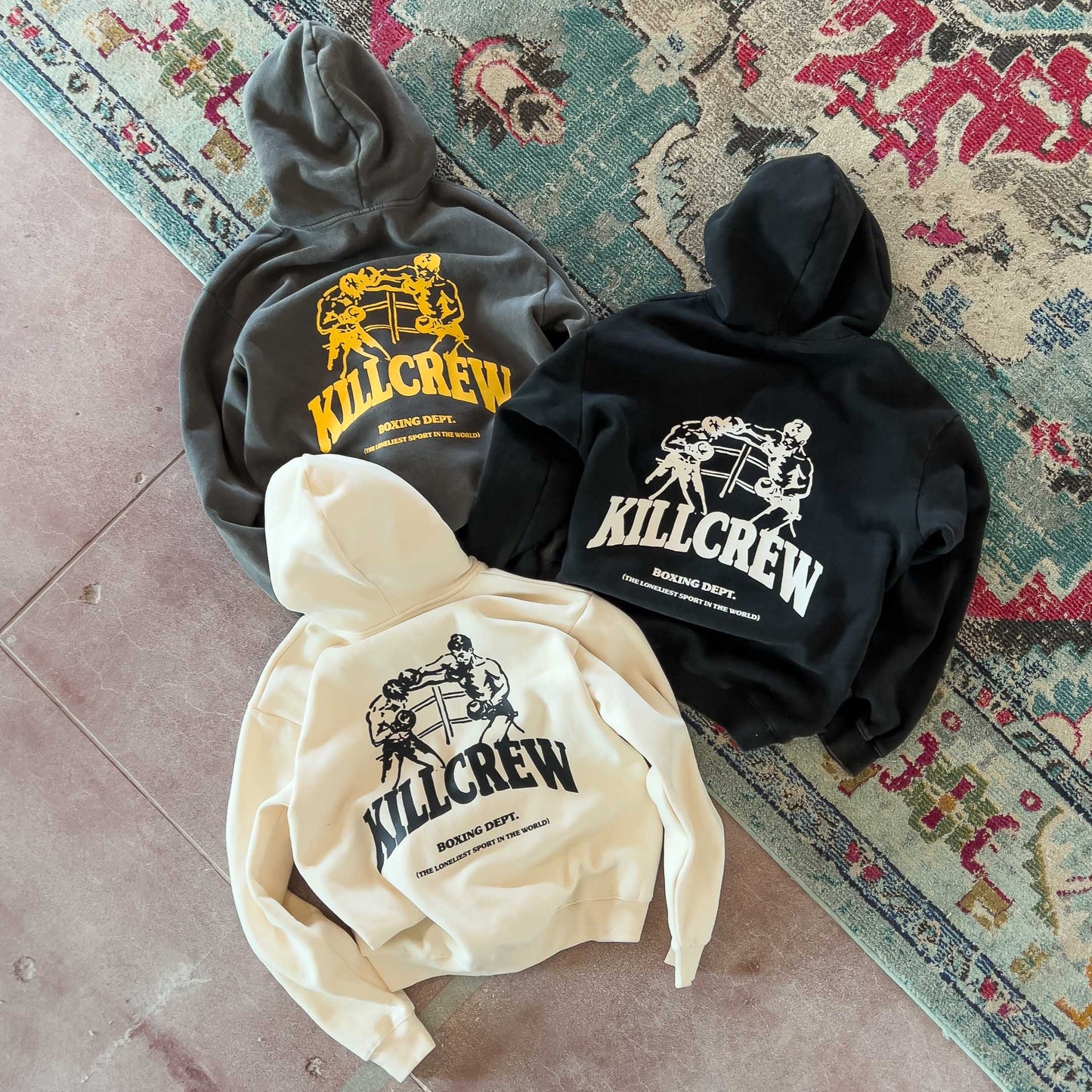 OVERSIZED LUX BOXING DEPARTMENT HOODIE - CREAM / BLACK