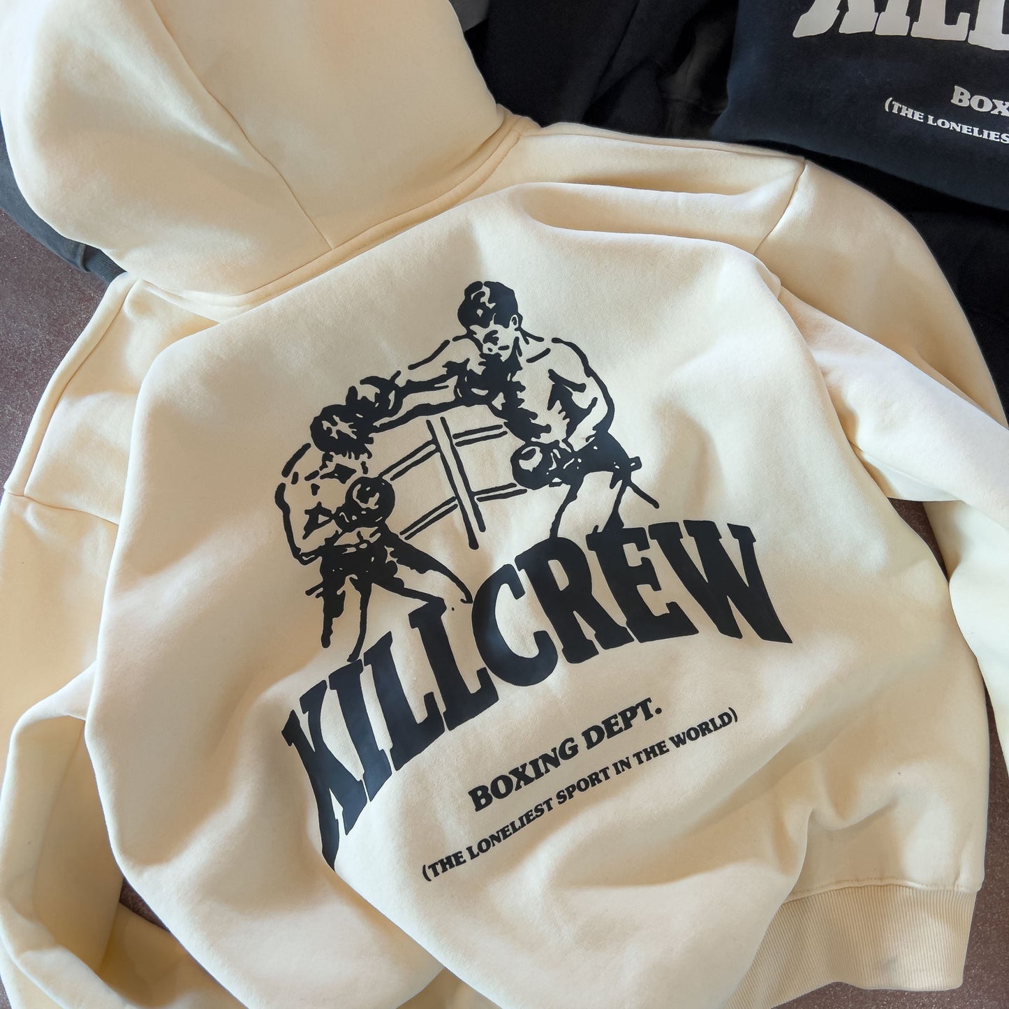 OVERSIZED LUX BOXING DEPARTMENT HOODIE - CREAM / BLACK