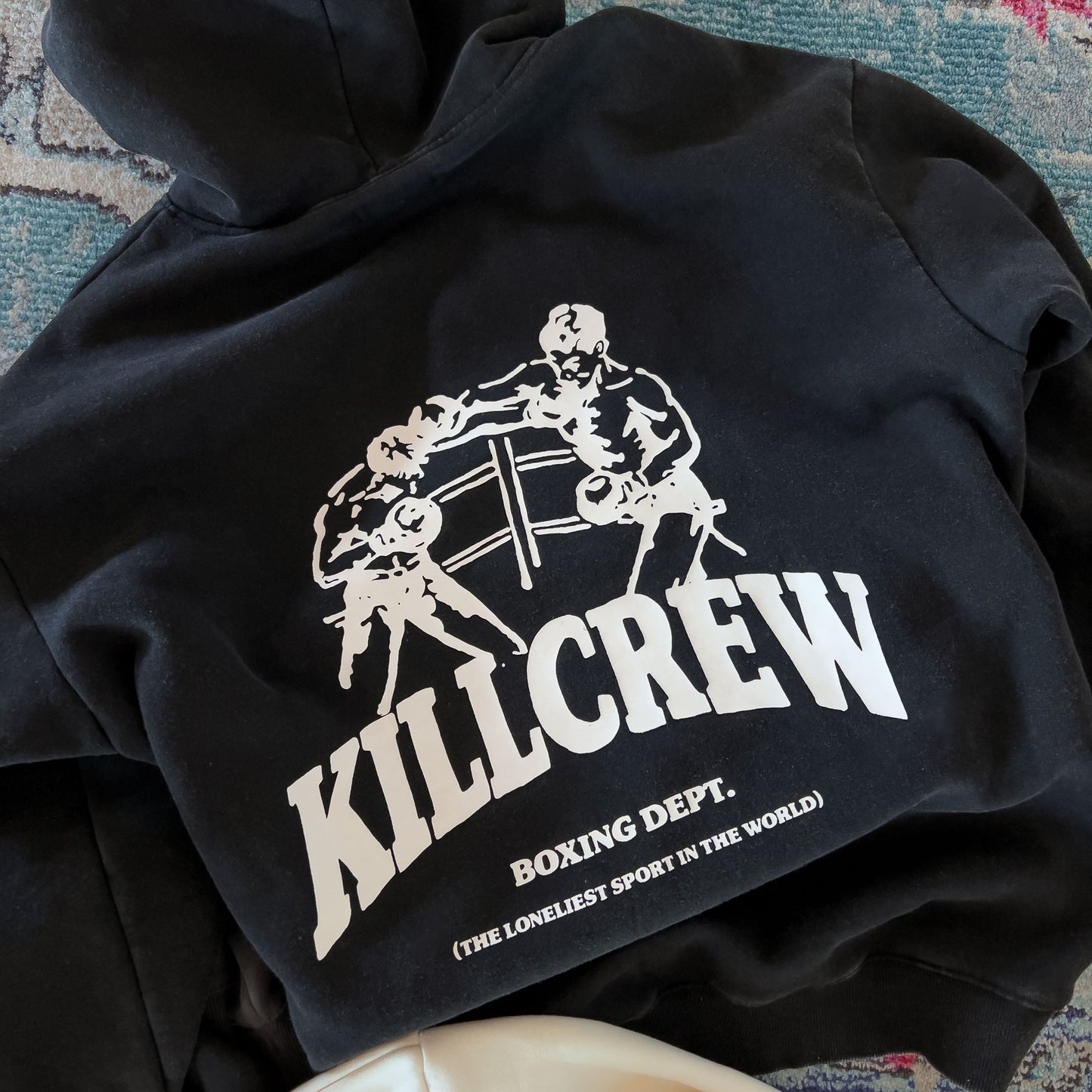 OVERSIZED LUX BOXING DEPARTMENT HOODIE - BLACK / WHITE