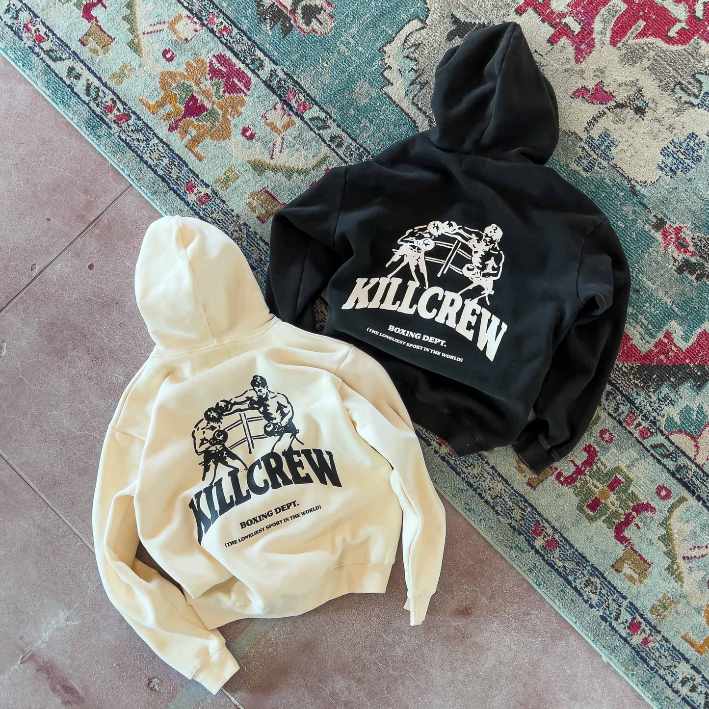 OVERSIZED LUX BOXING DEPARTMENT HOODIE - BLACK / WHITE