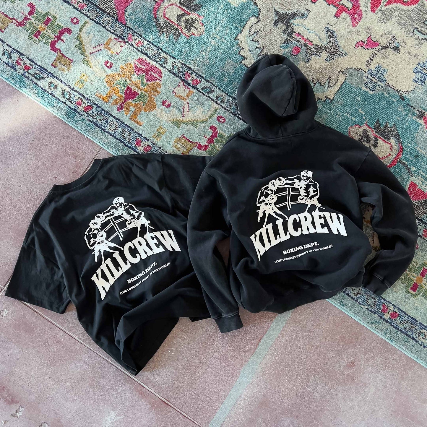 OVERSIZED LUX BOXING DEPARTMENT HOODIE - BLACK / WHITE