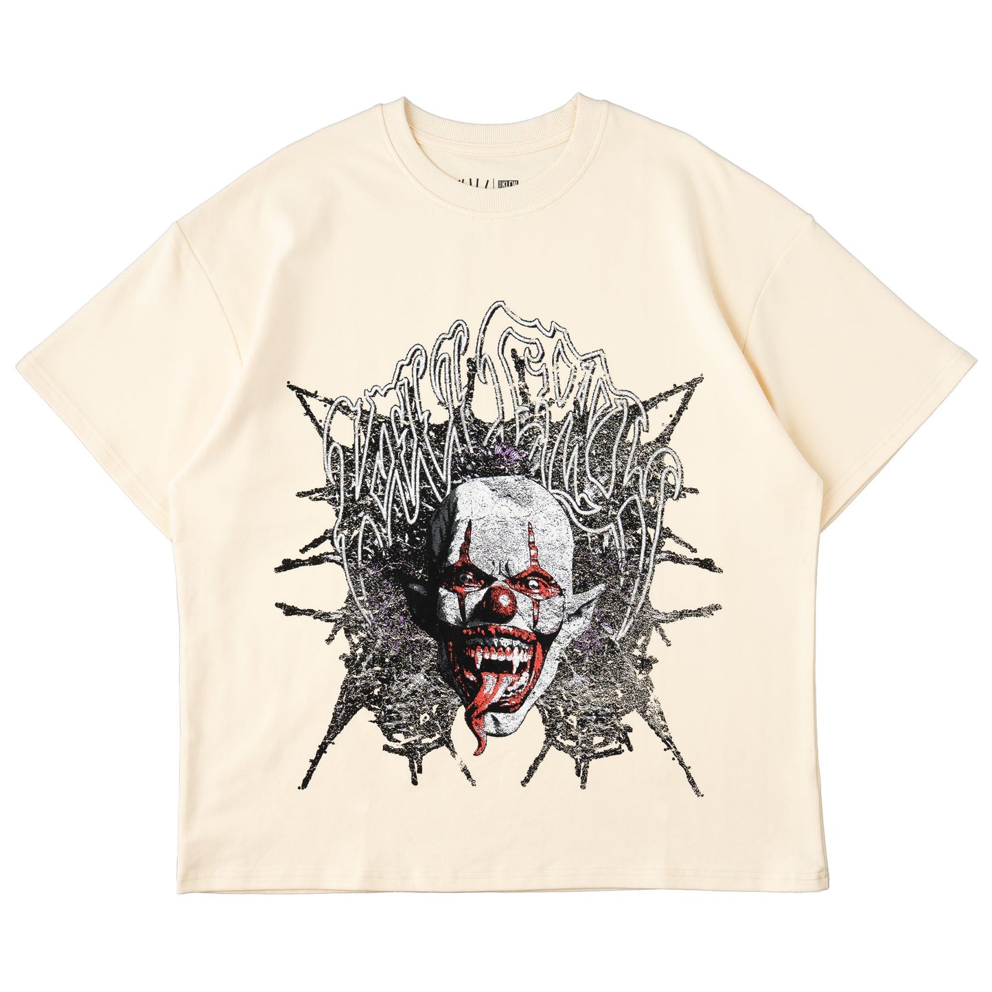 NATURAL COTTON PSYCHOTIC CLOWN T-SHIRT - CREAM