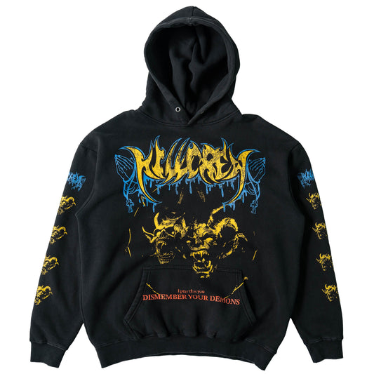 OVERSIZED LUX DISMEMBER YOUR DEMONS HOODIE - BLACK / YELLOW