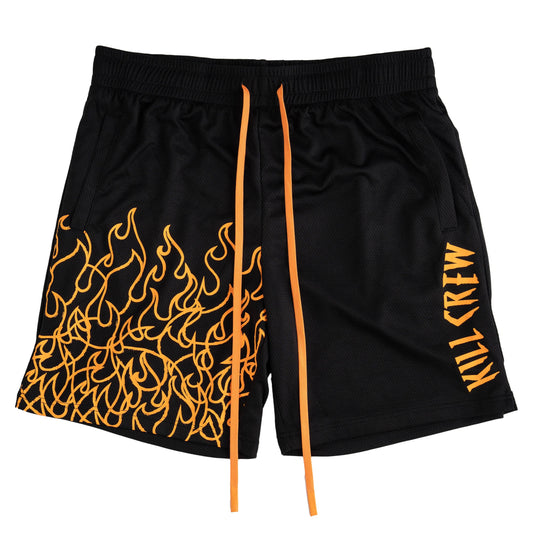 RELAXED CUT FLAME SHORTS - BLACK / ORANGE