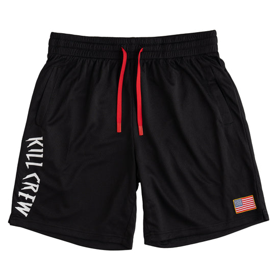 RELAXED CUT EMBROIDERED FLAG SHORTS - BLACK
