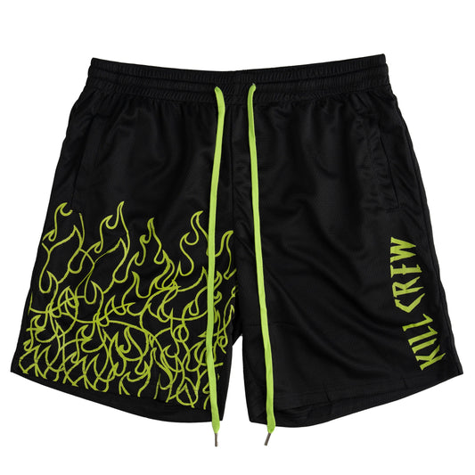 RELAXED CUT FLAME SHORTS - BLACK / GREEN
