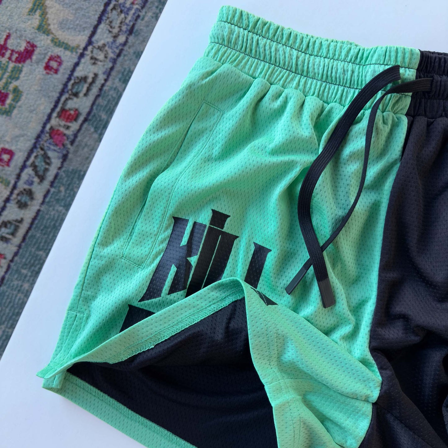 MUAY THAI SHORTS (MID THIGH CUT) 2 TONE - MINT / BLACK