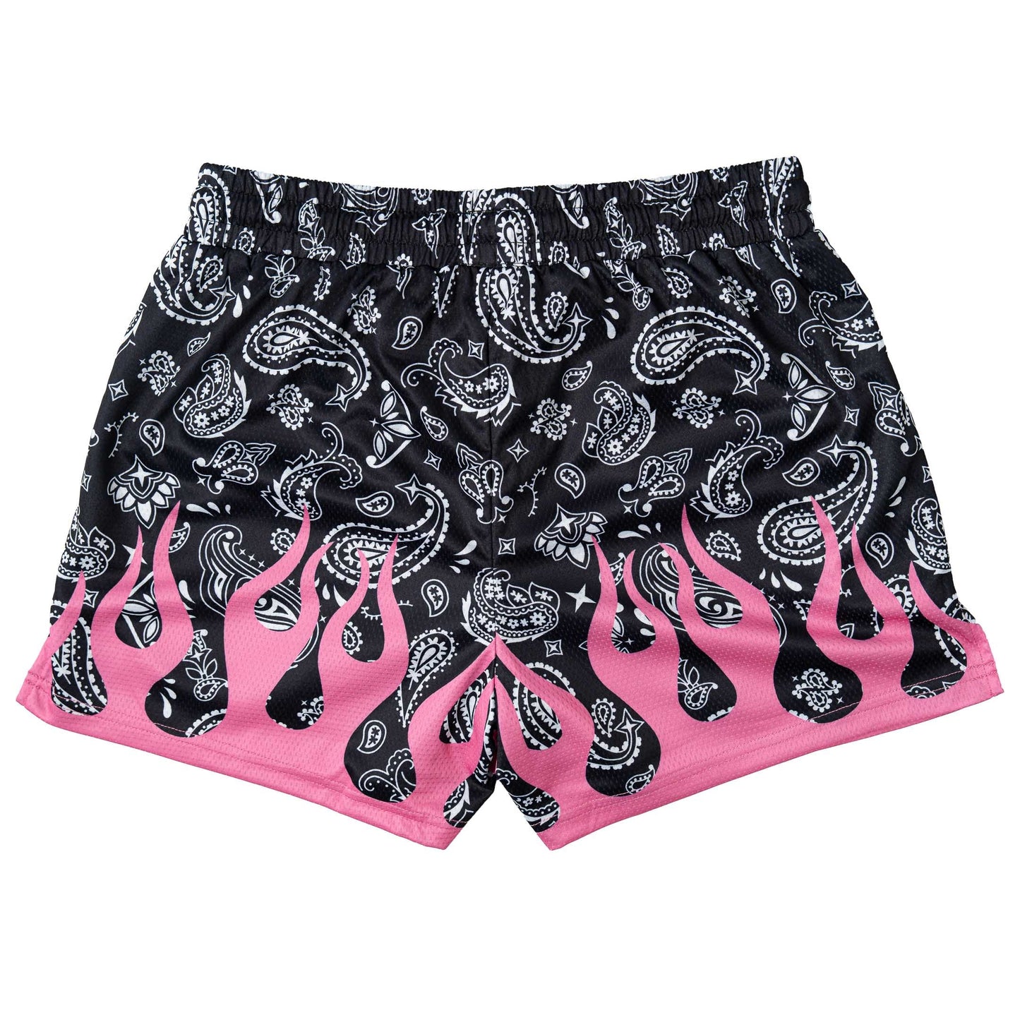 MUAY THAI SHORTS (MID THIGH CUT) BANDANA FLAME - BLACK / PINK