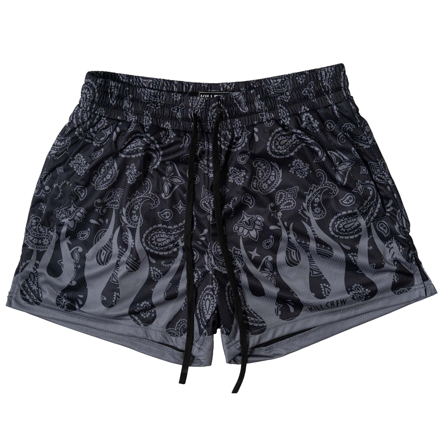 MUAY THAI SHORTS (MID THIGH CUT) BANDANA FLAME - BLACKOUT