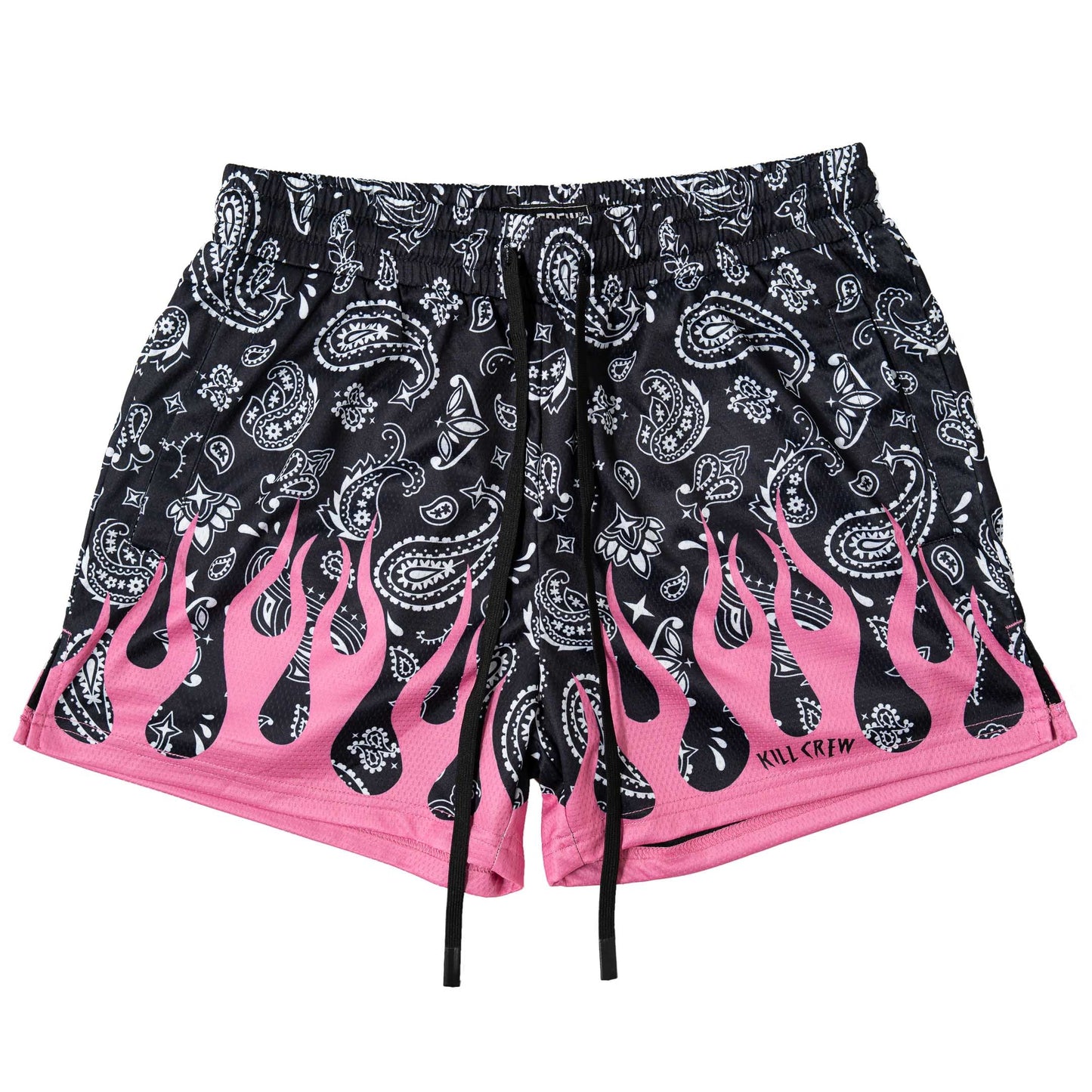 MUAY THAI SHORTS (MID THIGH CUT) BANDANA FLAME - BLACK / PINK
