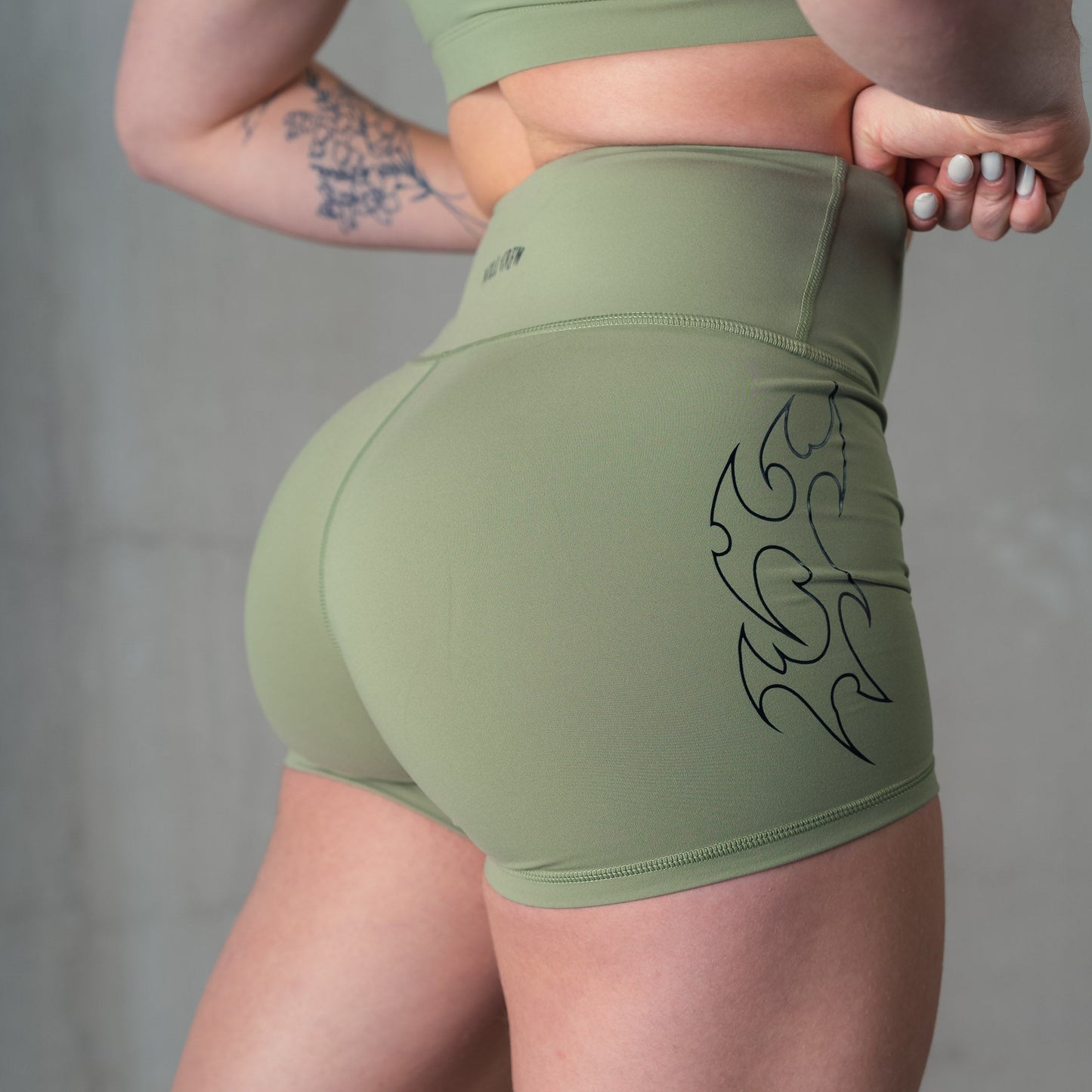 TRIBAL BIKER SHORTS - GREEN / BLACK