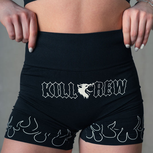 SEAMLESS FLAMES BIKER SHORTS - BLACK / WHITE