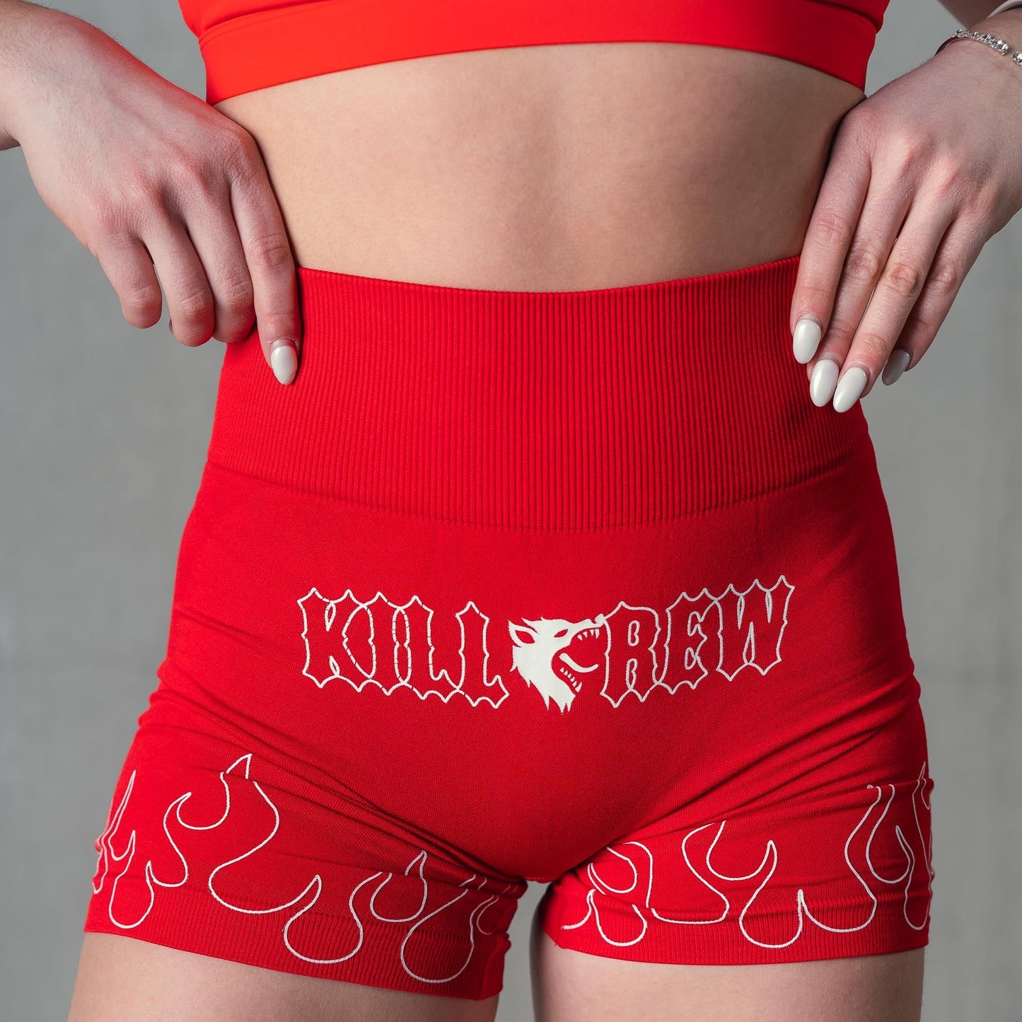 SEAMLESS FLAMES BIKER SHORTS - RED / WHITE
