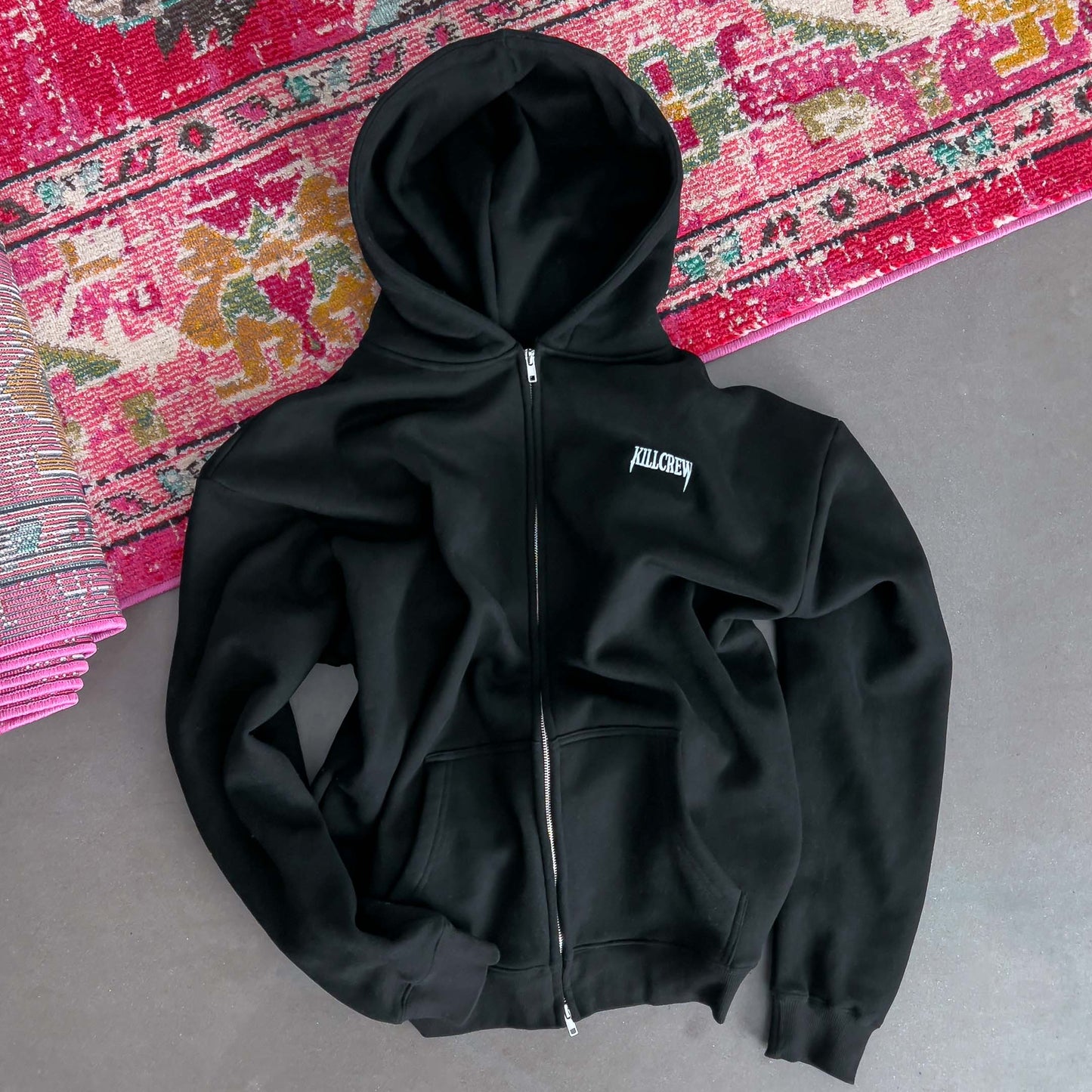 OVERSIZED LUX "SIMPLE" ZIP UP - BLACK
