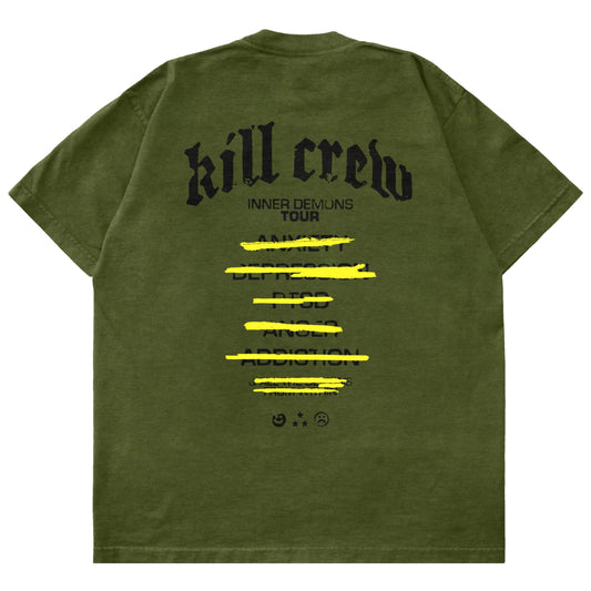 RELAXED FIT INNER DEMONS TOUR T-SHIRT - OLIVE / BLACK