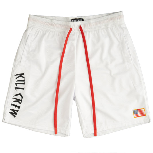 RELAXED CUT EMBROIDERED FLAG SHORTS - WHITE