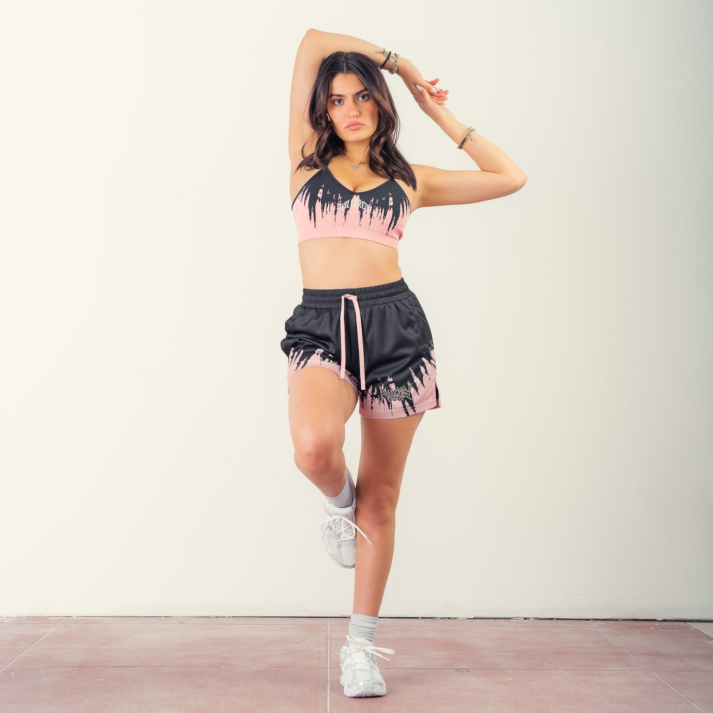 MUAY THAI SHORTS (MID THIGH CUT) SHATTER - BLACK / ROSÉ