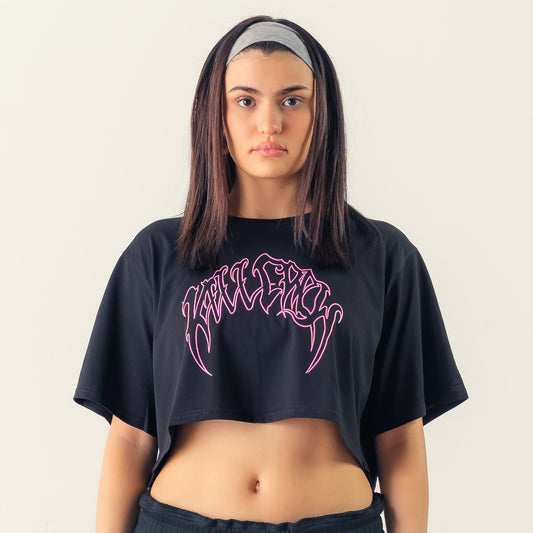 WOLF CROP TOP - BLACK / PINK
