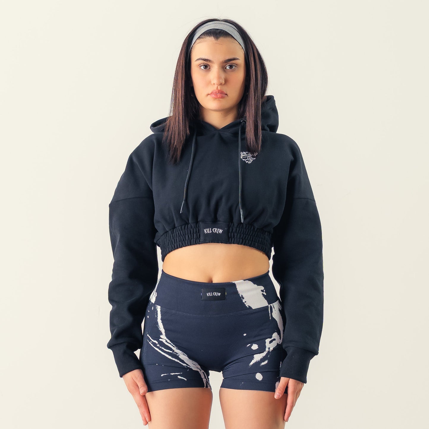 KILL CREW CROP HOODIE - BLACK / WHITE