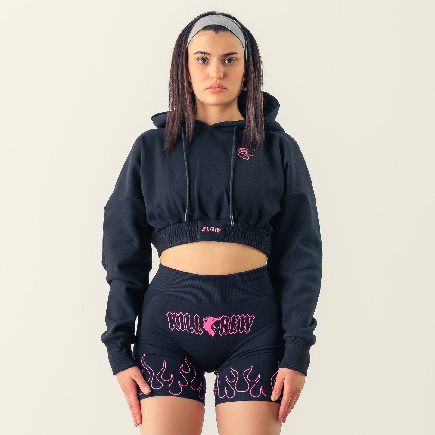 KILL CREW CROP HOODIE - BLACK / PINK