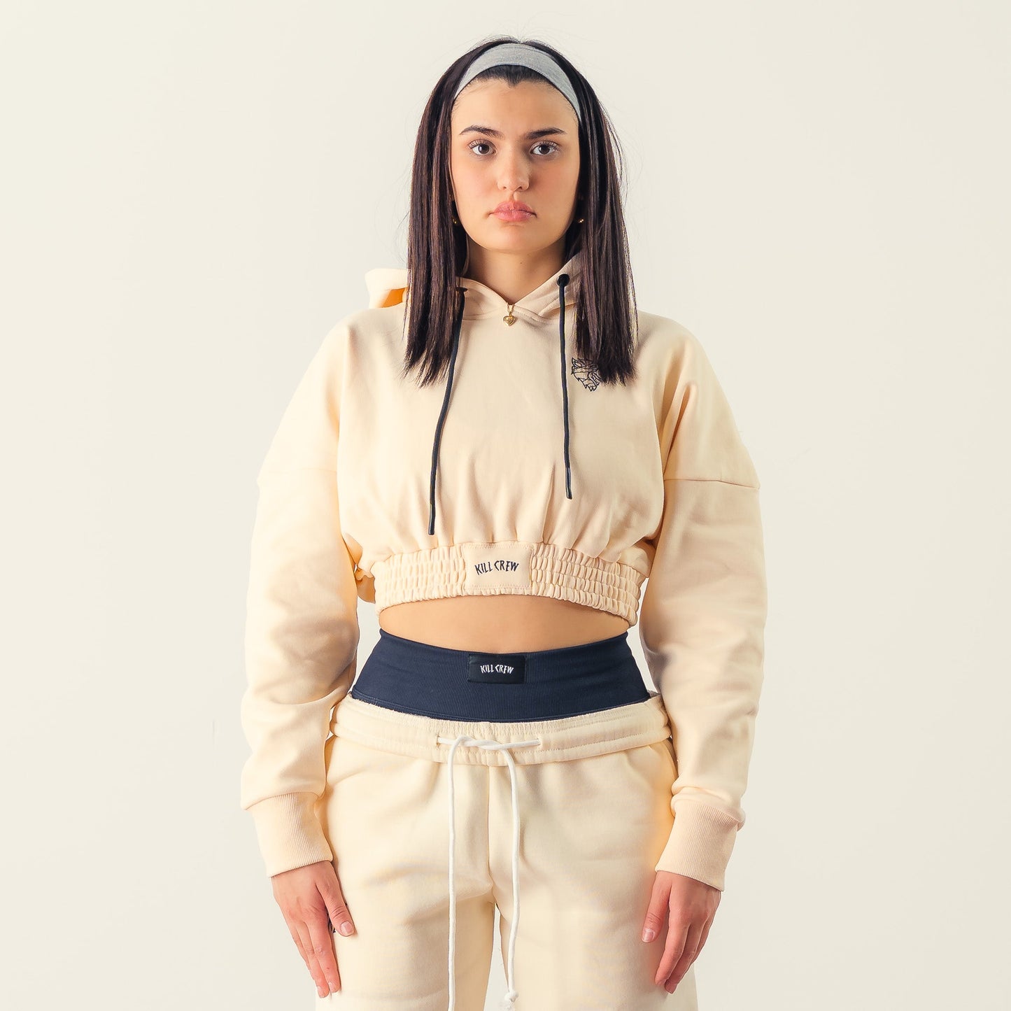 KILL CREW CROP HOODIE - CREAM
