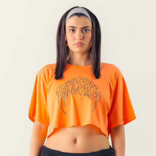 WOLF CROP TOP - ORANGE / BLACK